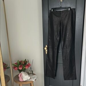 Elegant Black Boot Cut Genuine Leather Pants